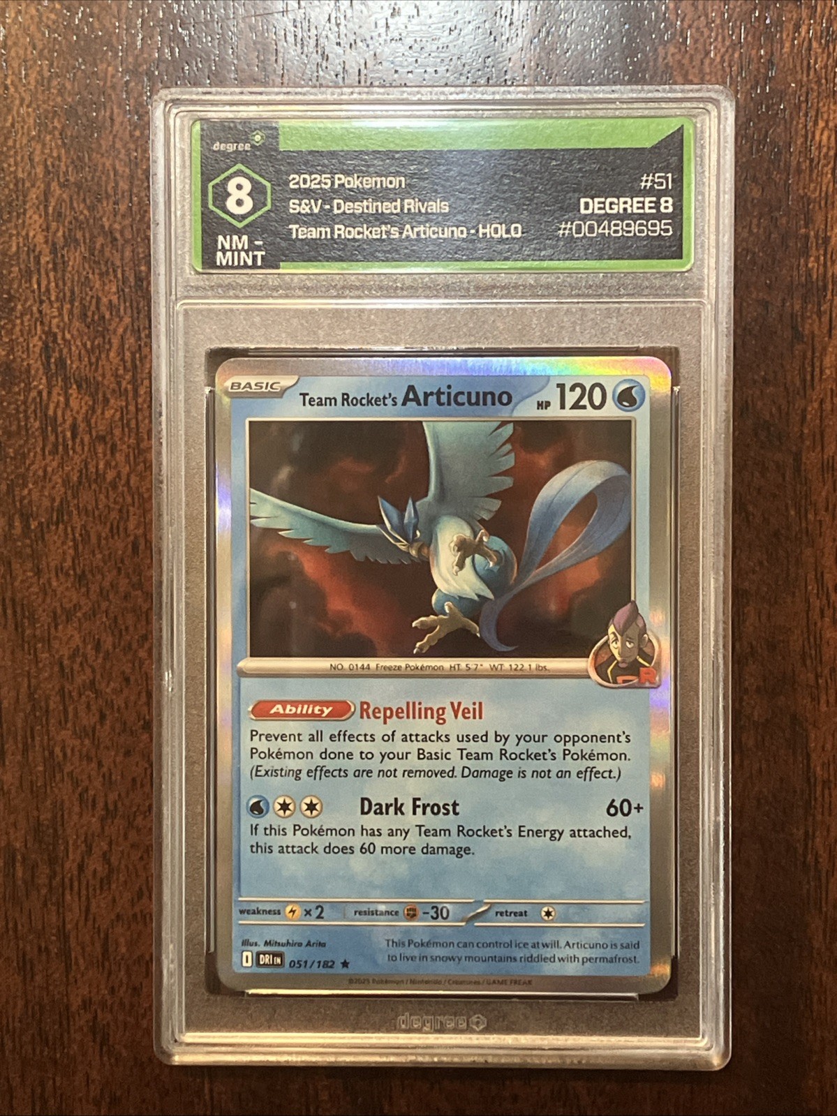TEAM ROCKET'S ARTICUNO 051/182 - DESTINED RIVALS HOLO RARE Degree 8