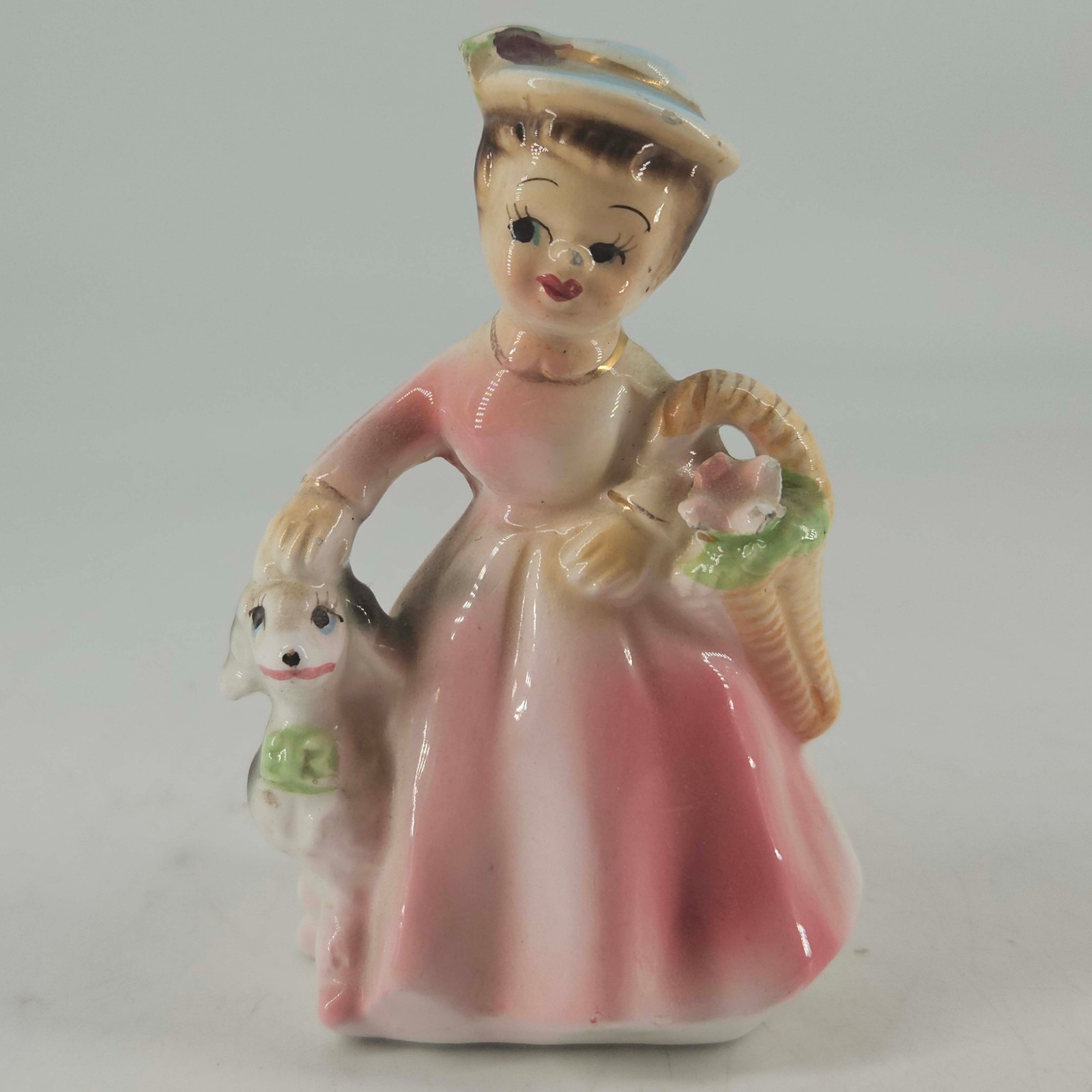 Vintage Josef Original 1966 Little Lady W Poodle basket of flowers 4