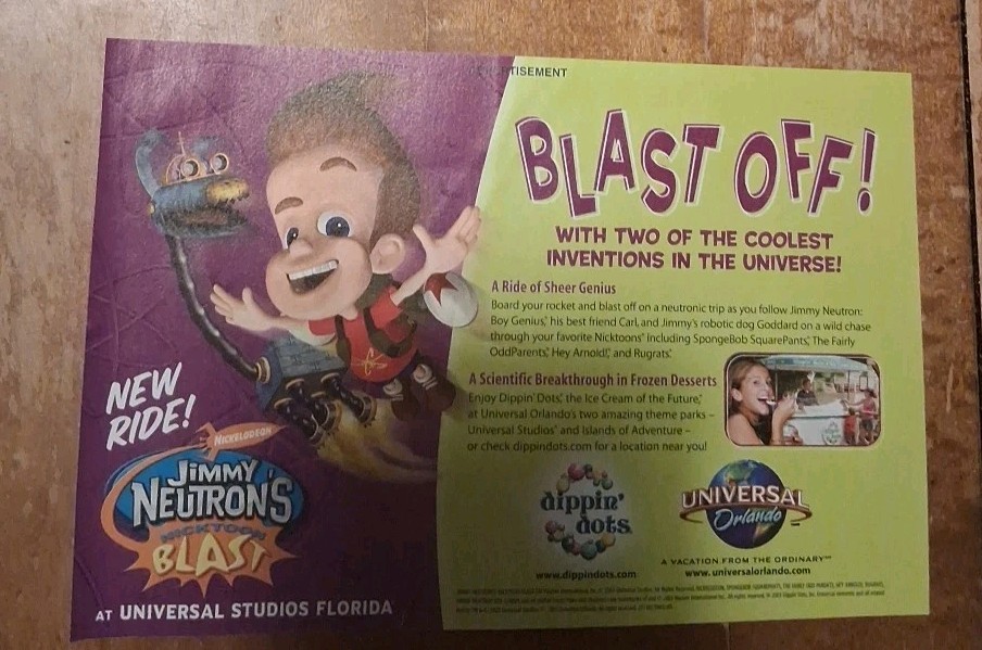 Jimmy Neutron's Nicktoons Blast Universal Studios Print Ad 2003 8X5