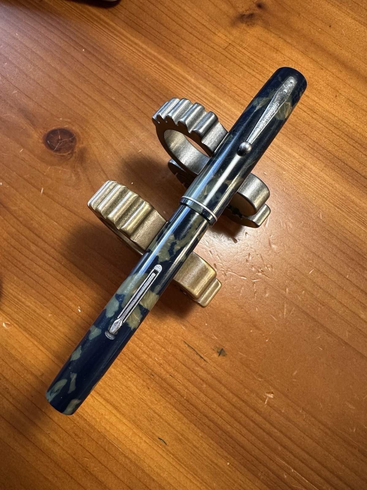 Vintage Waterman’s 32 In Blue And Cream Camouflage Material 14K Gold Nib￼