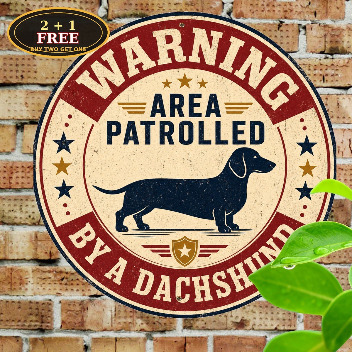 Funny Dachshund Guard Dog Metal Sign Round Pet Owner Plaque