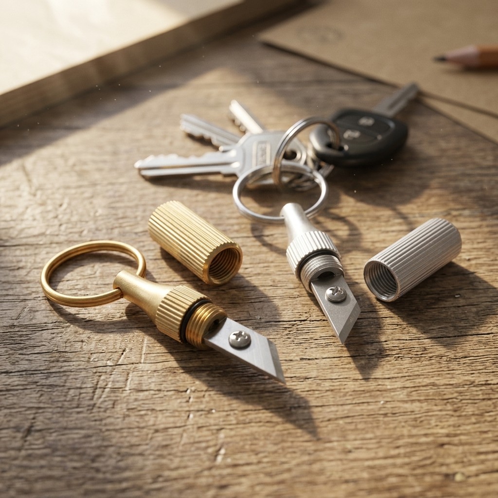 Capsule Keychain Mini Utility Knife Set 2 Pack Screw Cap Pocket Cutter
