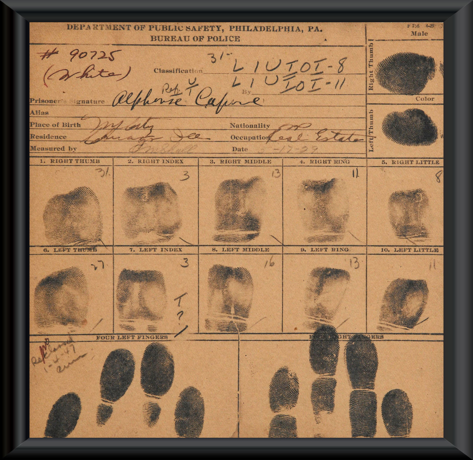Al Capone Autograph & Booking Sheet Reprint On Original Period 1920s Paper P002 Al Capone Autograph & Booking Sheet Reprint On Original Period 1920s Paper P002