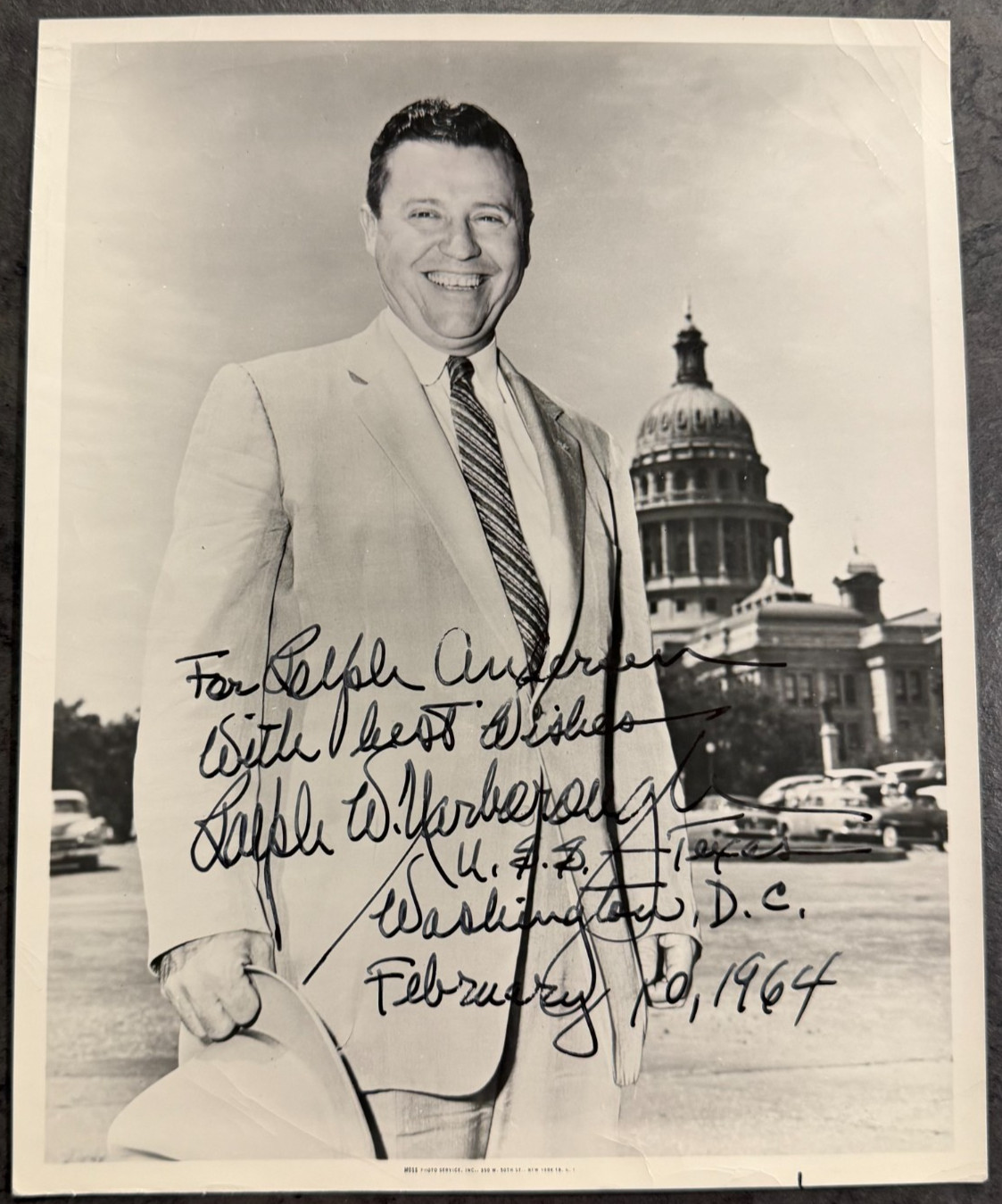 RALPH YARBOROUGH Signed Vintage 1964 Photo Texas Senator Liberal JFK Motorcade
