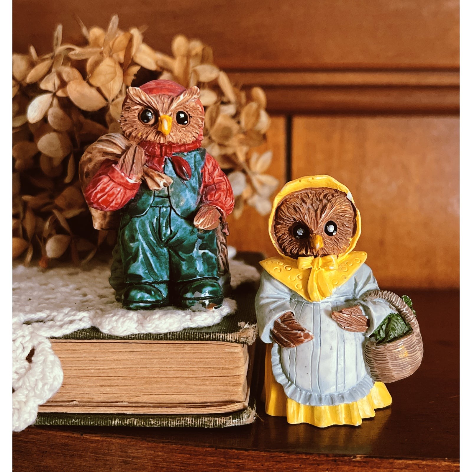 Vintage 1991 J.C. Owl Figurines Pair | Resin Owl People
