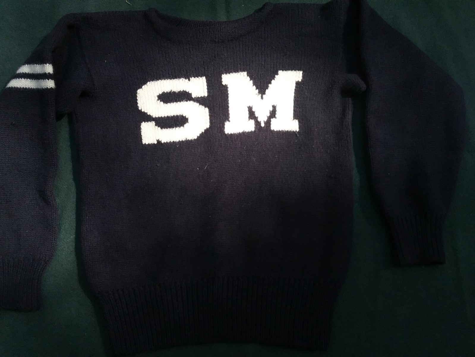 Vintage St. Mark\'s School Wool Intarsia Letterman Boatneck Sweater HTF RARE