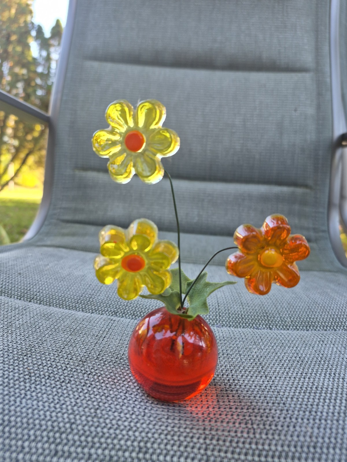 MCM Lucite Resin Flower Bouquet Sculpture Orange Base Vintage