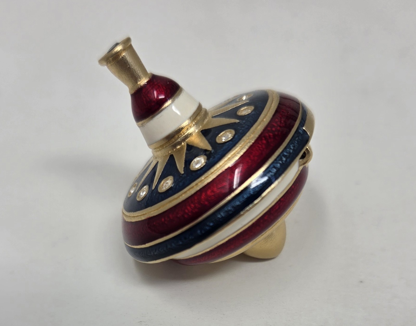 Estee Lauder Spinning Top Perfume Compact Crystals Enamel Red White & Blue Empty