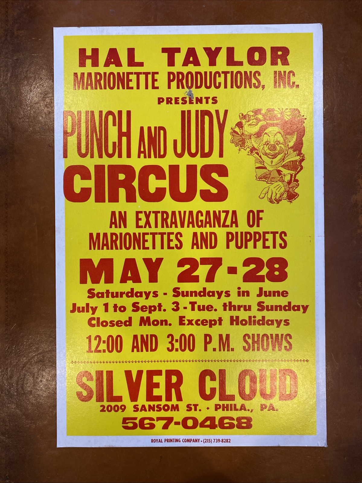 Vintage Hal Taylor Punch & Judy Circus Poster 14x 22 Philadelphia Vintage Hal Taylor Punch & Judy Circus Poster 14x 22 Philadelphia