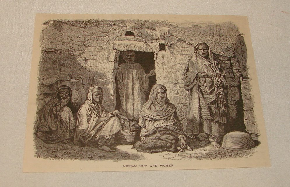 1877 magazine engraving ~ NUBIAN HUT AND WOMEN, Egypt 1877 magazine engraving ~ NUBIAN HUT AND WOMEN, Egypt