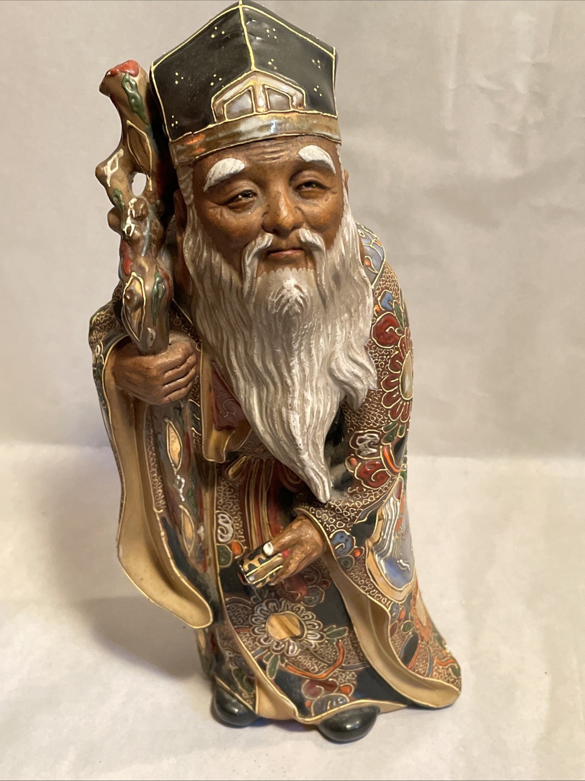 Vintage Japanese Immortal God JUROJIN Figurine Statue 11 Inches Hand Painted  Vintage Japanese Immortal God JUROJIN Figurine Statue 11 Inches Hand Painted 