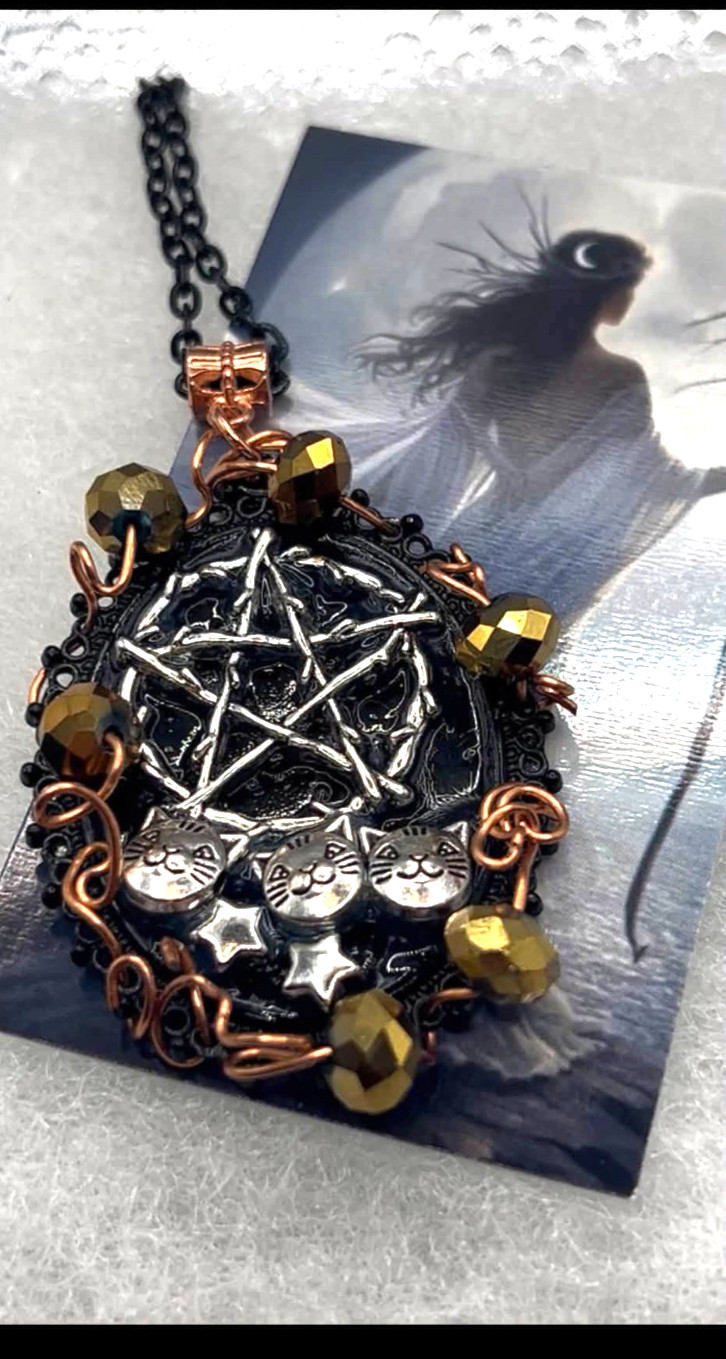 Cat Pentacle Bruja Voodoo Conjure Hoodoo Witch Protection Amulet Necklace y32