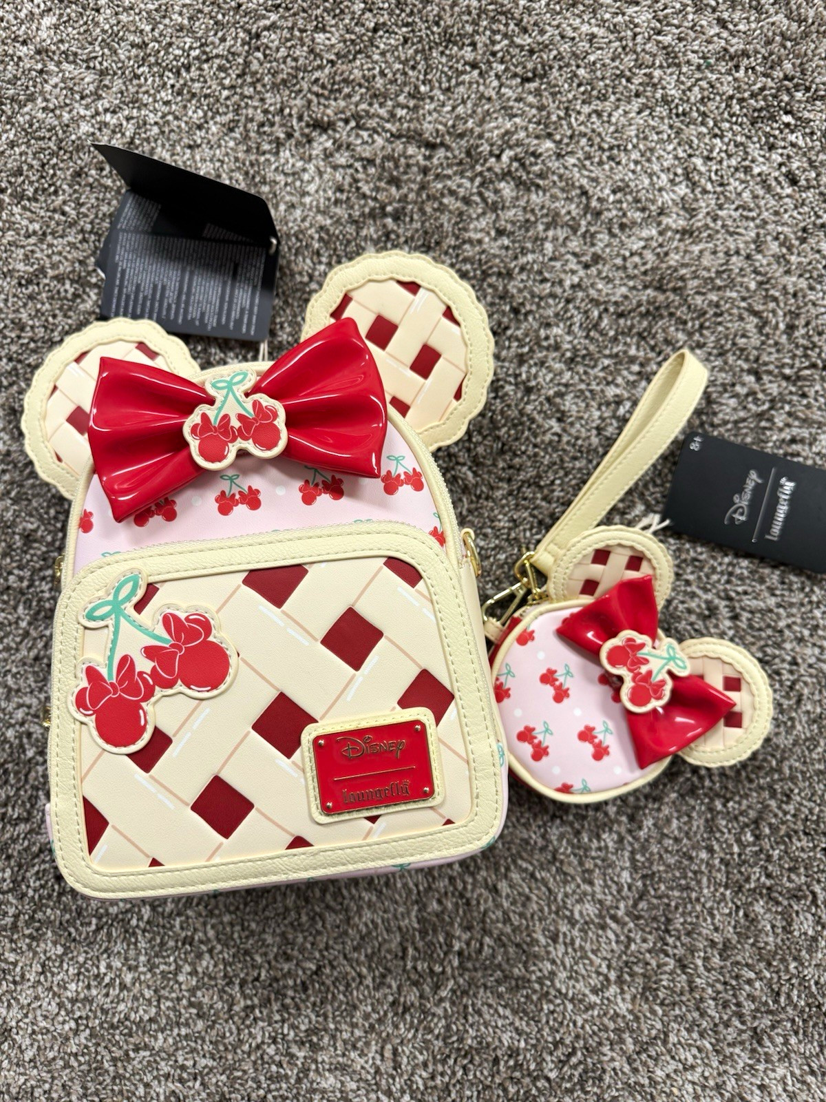 Loungefly Disney Minnie Mouse Cherry Pie Cream Mini Backpack w/ Coin Purse
