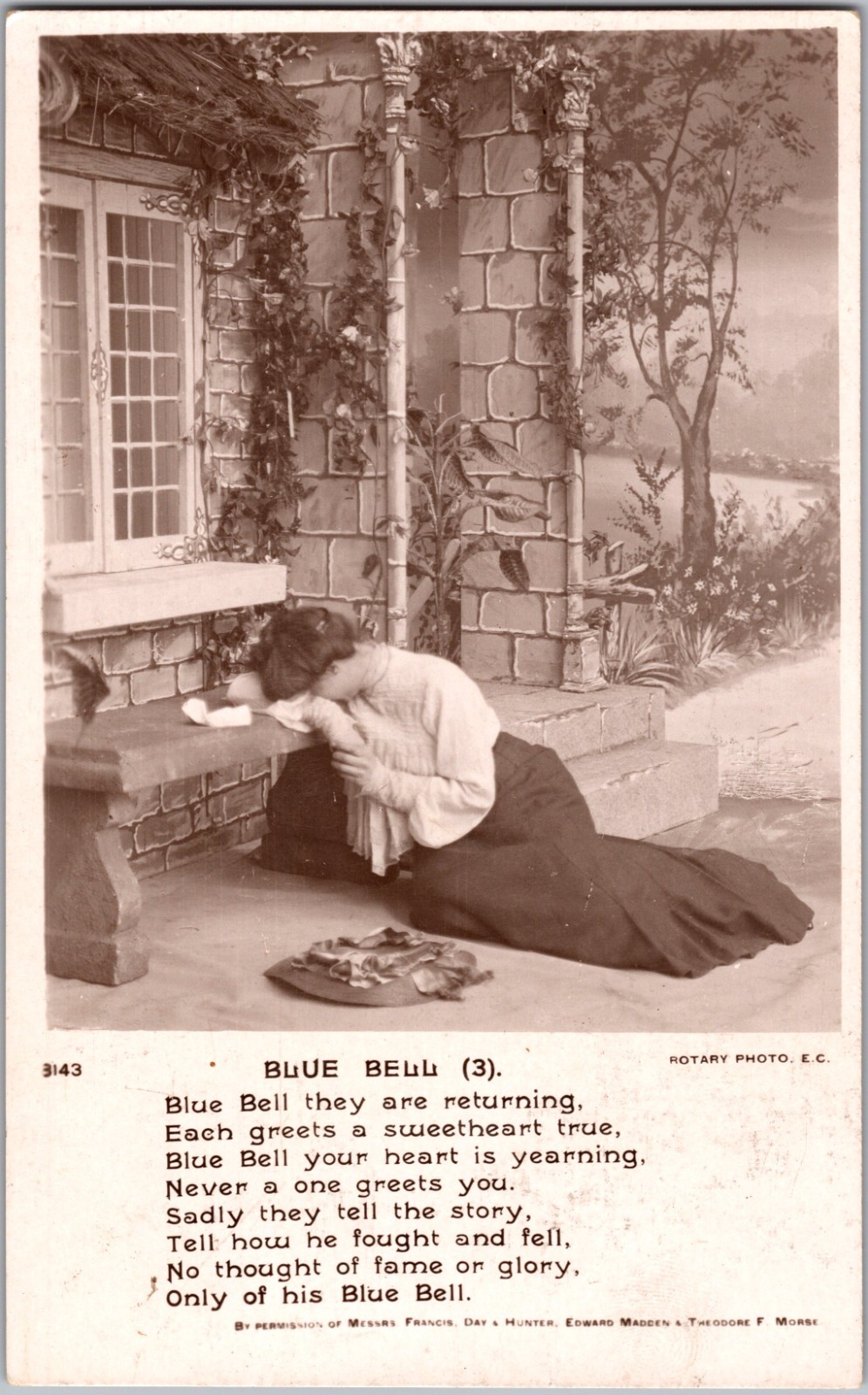 Antique RPPC Blue Bell (3) Rotary Photo 3143 Edwardian Song Romance c1905