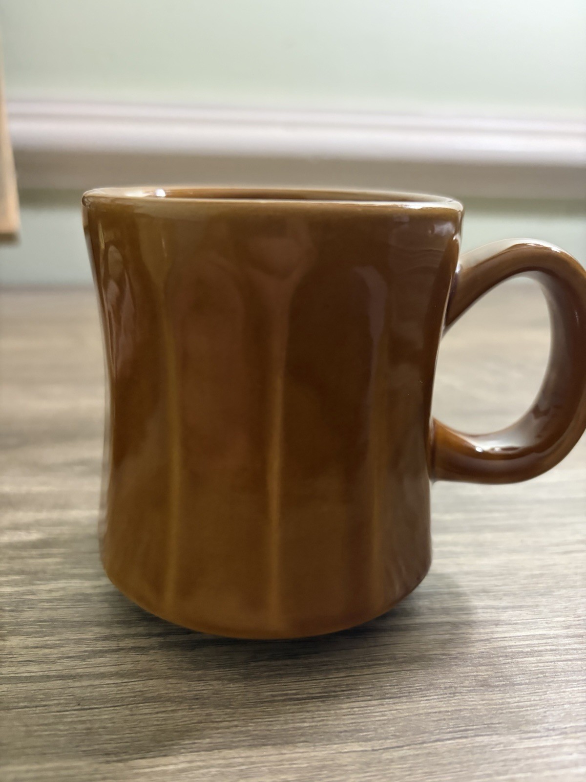 VTG Restaurant ware Ancho China Coffee Mug Brown Ribbed Drip Glaze Single Mug