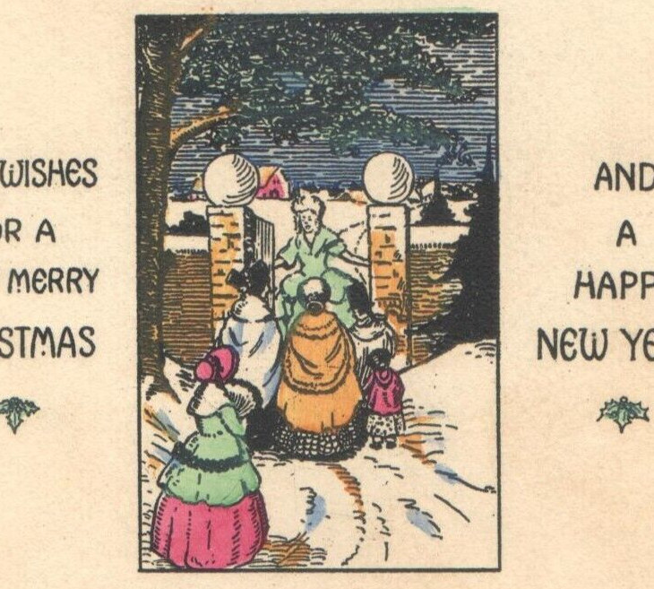 1927 Vintage ART DECO Christmas Card & Envelope 2cent Stamp Scrapbooking Crafts