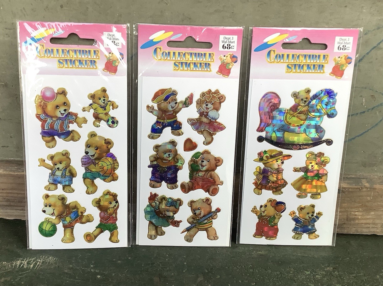 Vintage NOS Teddy Bears Hologram Collectible Sticker Lot 3 Packs Wal-Mart Rare Vintage NOS Teddy Bears Hologram Collectible Sticker Lot 3 Packs Wal-Mart Rare
