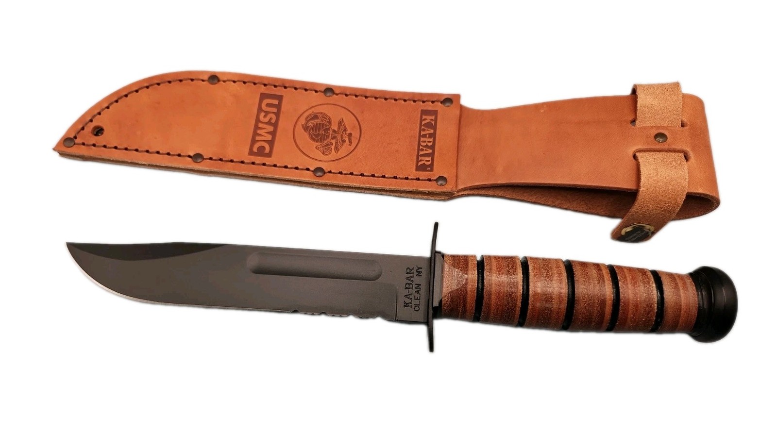NEW KA-BAR 1218 USMC 7 Inch 1095 Serrated Survival Knife Leather Sheath USA NEW KA-BAR 1218 USMC 7 Inch 1095 Serrated Survival Knife Leather Sheath USA