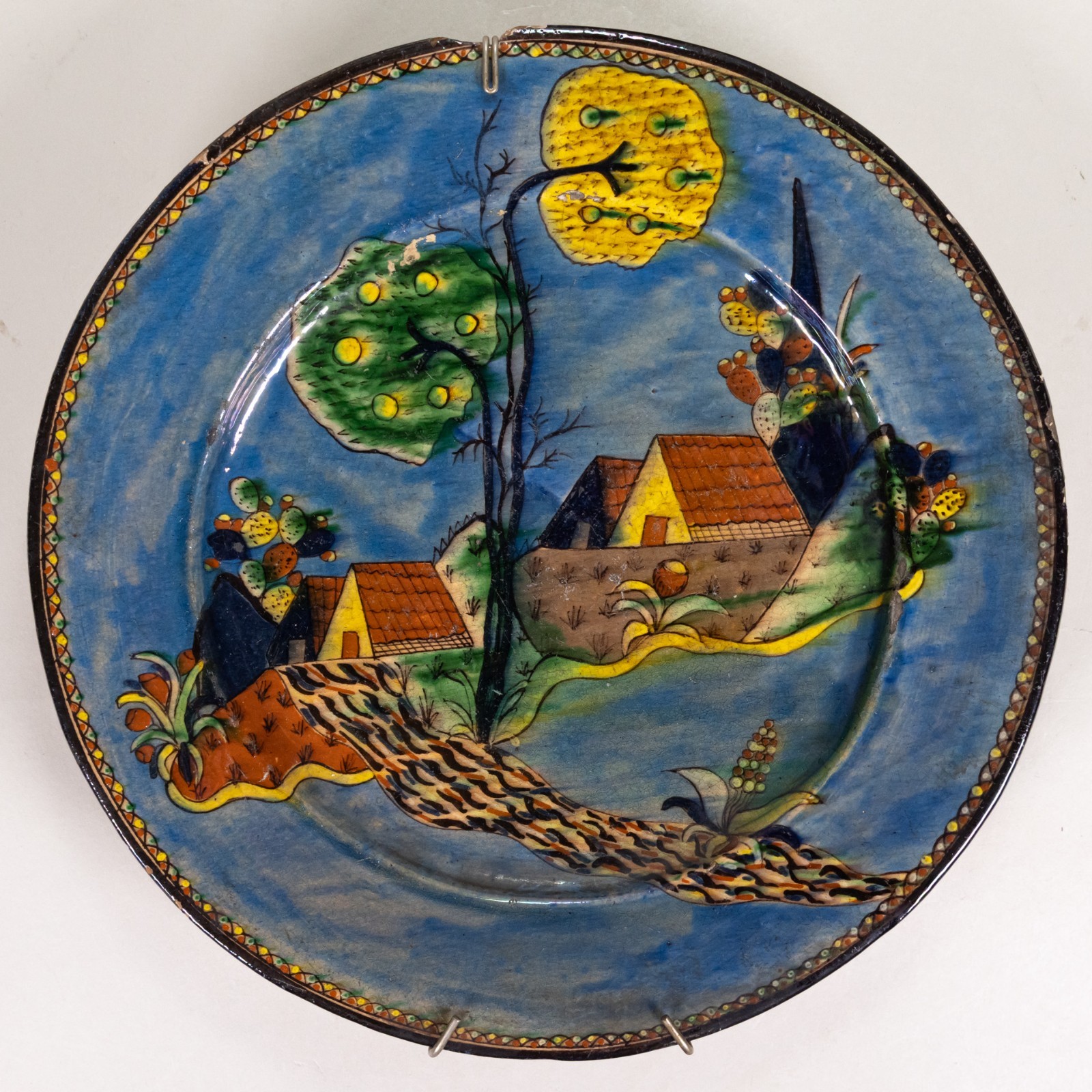 c.1920/30\'s Tlaquepaque Mexican Washy Blue Pottery Casas del Campo Plate c.1920/30\'s Tlaquepaque Mexican Washy Blue Pottery Casas del Campo Plate