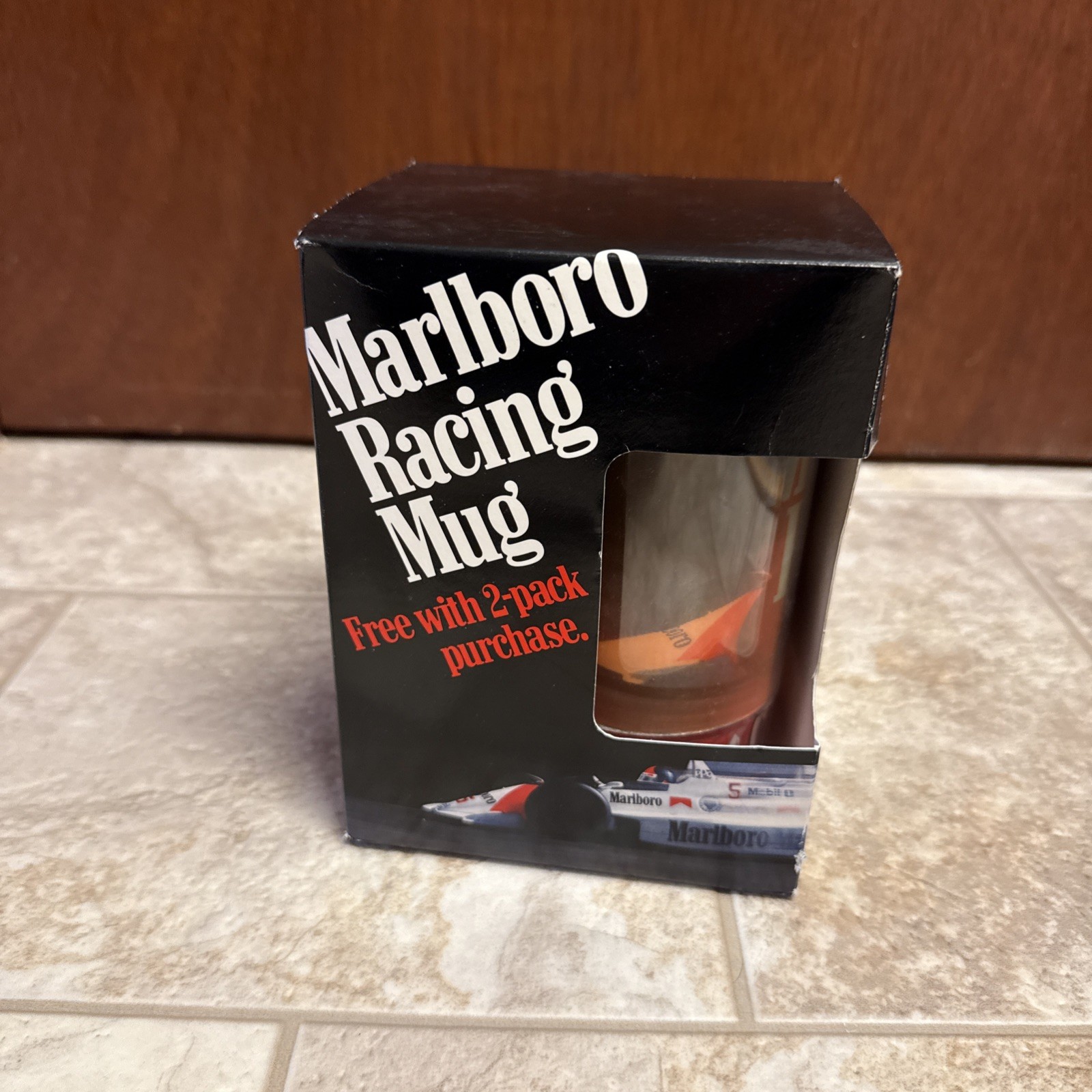 Vintage 1991 MARLBORO RACING MUG Plastic Insulated Tumbler Holographic