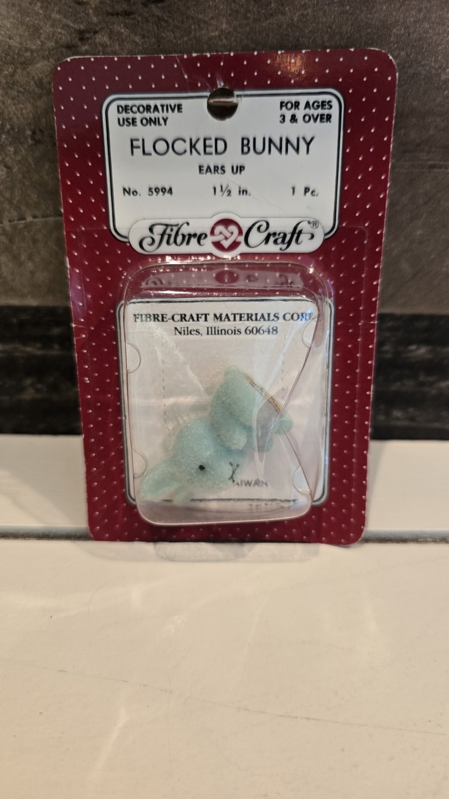 Vintage Easter Flocked Bunny Miniature in Original Package Fibre Craft 1980s