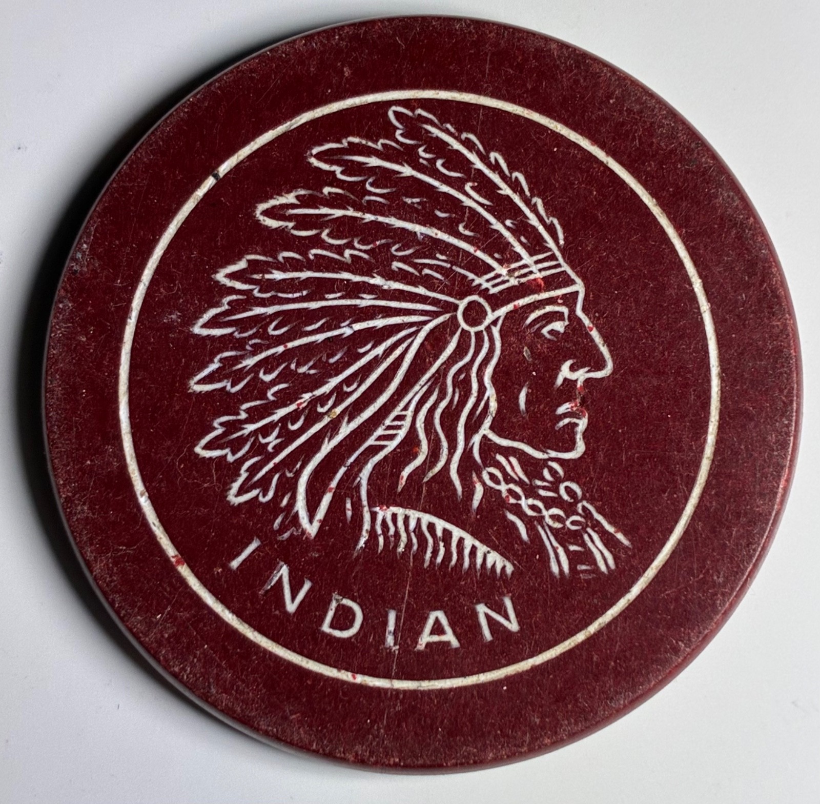 1906 Design Vintage Antique Clay Poker Chip Engraved w/Indian Chief