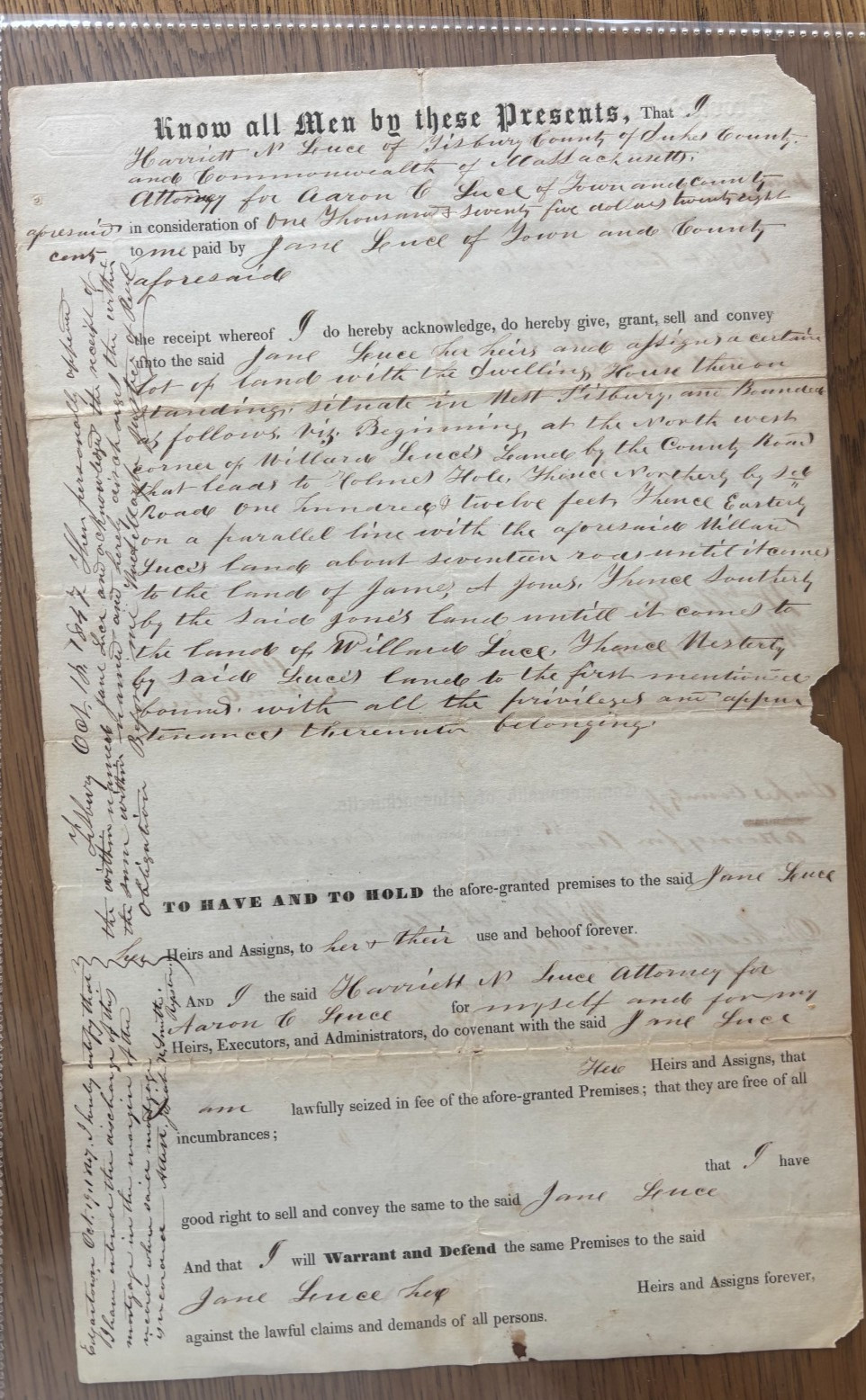 1846 MARTHAS VINEYARD LAND DEED WEST TISBURY JANE, HARRIETT, AARON LUCE W/HOUSE