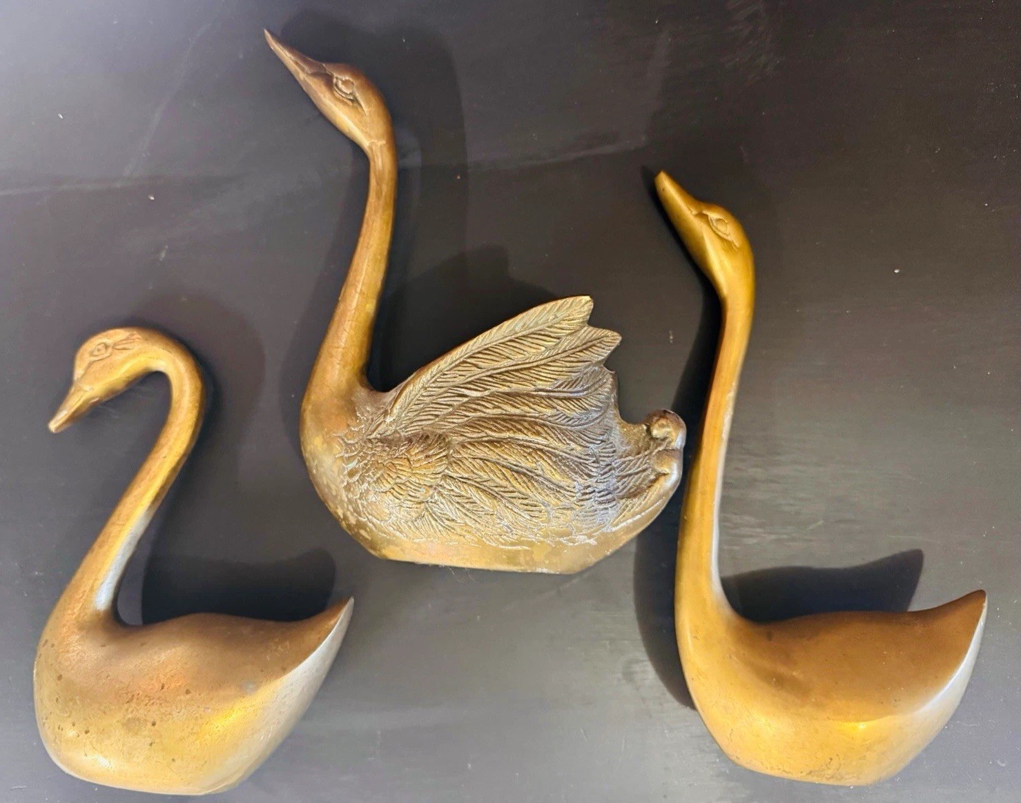 Vintage Solid Brass Swan Family Figurines Set of 3 Graduated Mid Century Modern Vintage Solid Brass Swan Family Figurines Set of 3 Graduated Mid Century Modern