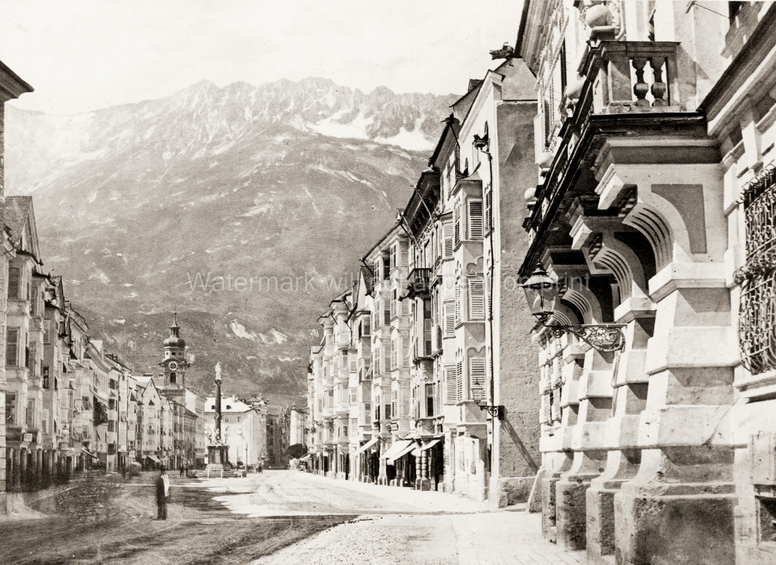 Innsbruck Switzerland Street Scene Alps Mountains Cityscape Vtg. Photo 19thC.