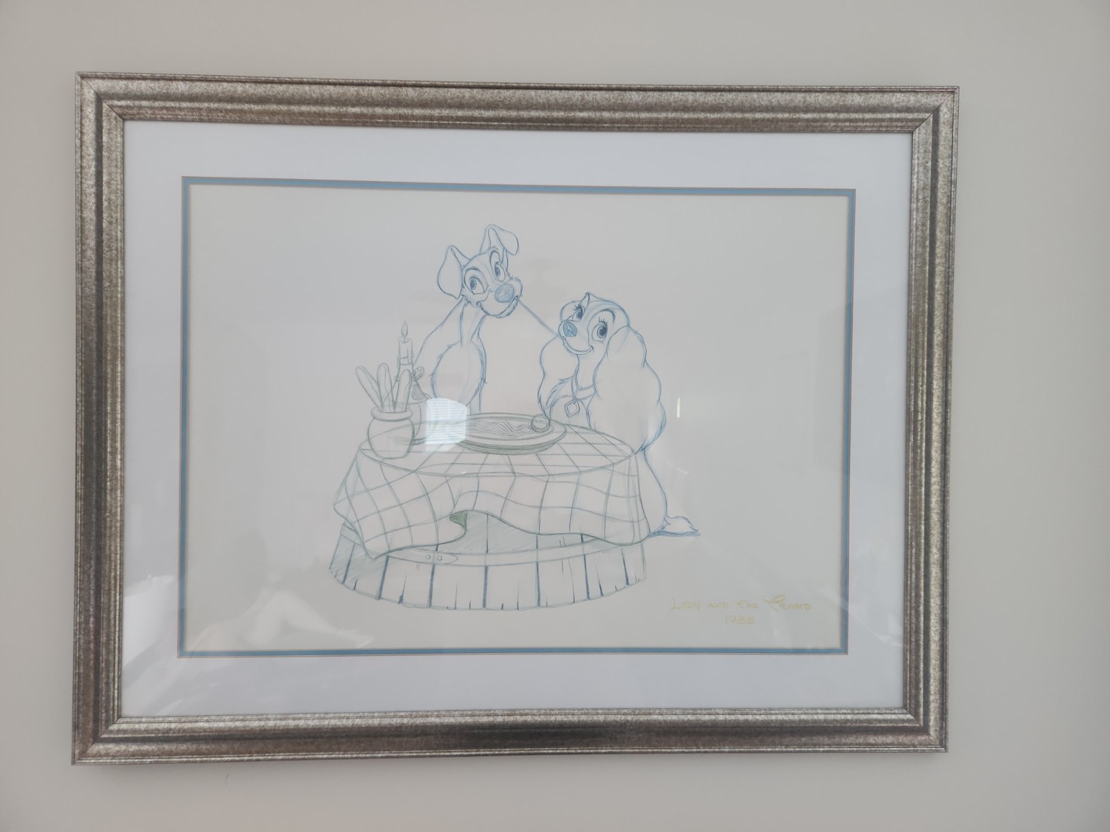 💎 Beautiful 1990\'s Disney Store Exclusive Framed Sketch: Lady & The Tramp 1955