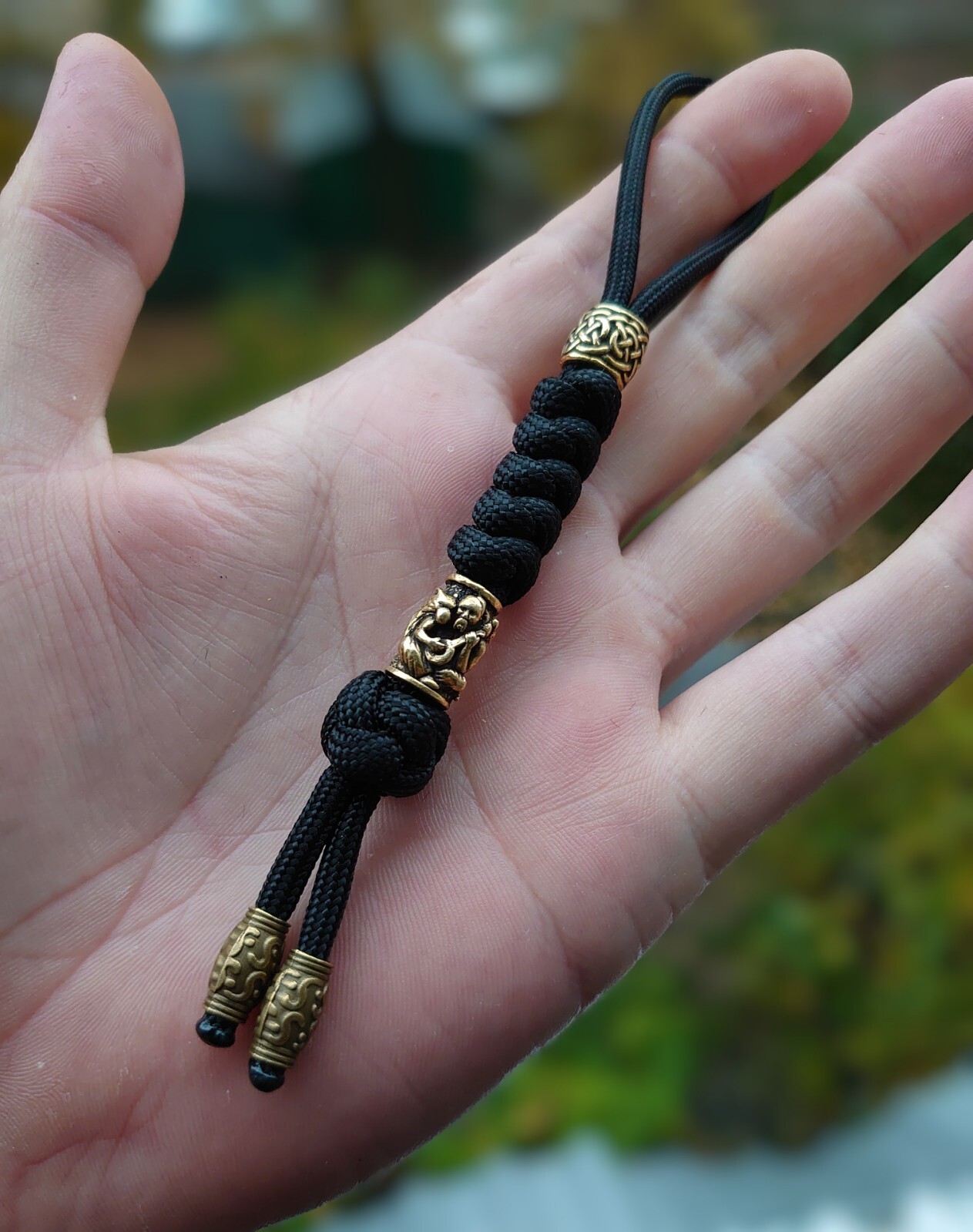 550 Paracord knife lanyard with Cossack beads /edc lanyard