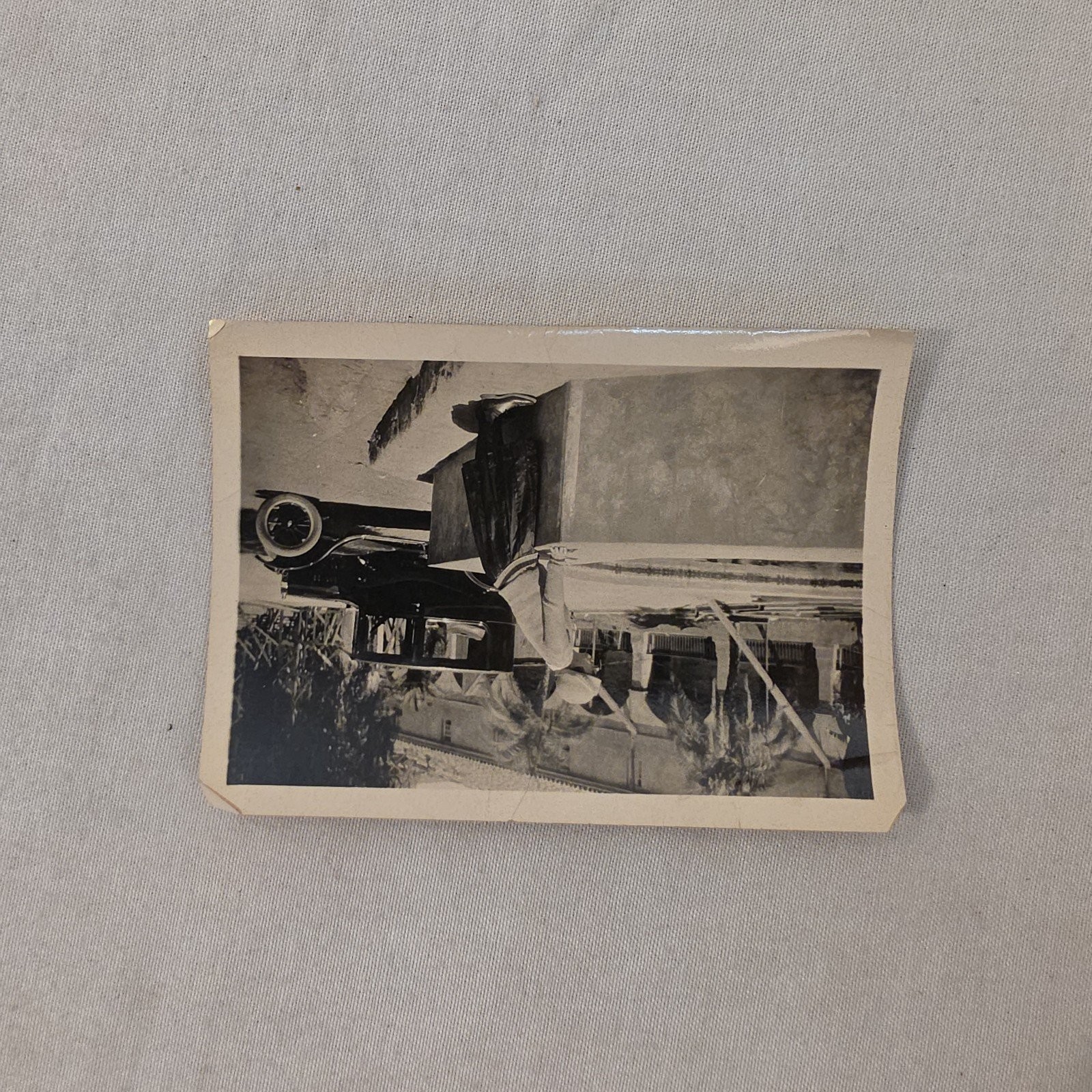1925 Vintage Photo Santa Barbara Mission California Antique Car Woman Courtyard