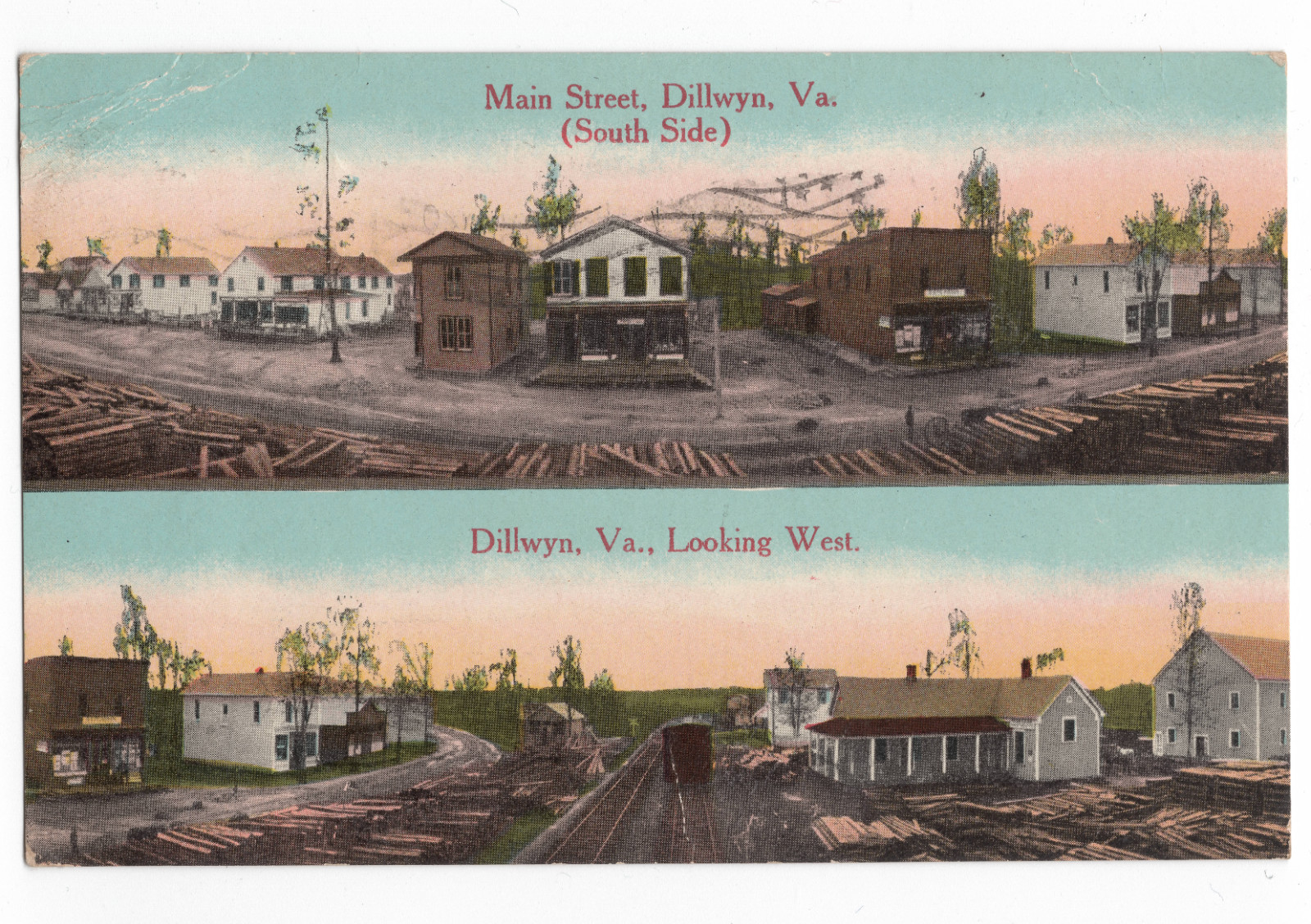 DILLWYN, VA MAIN STREET SOUTH AND WEST BUCKINGHAM COUNTY W.E. BURGESS POSTCARD