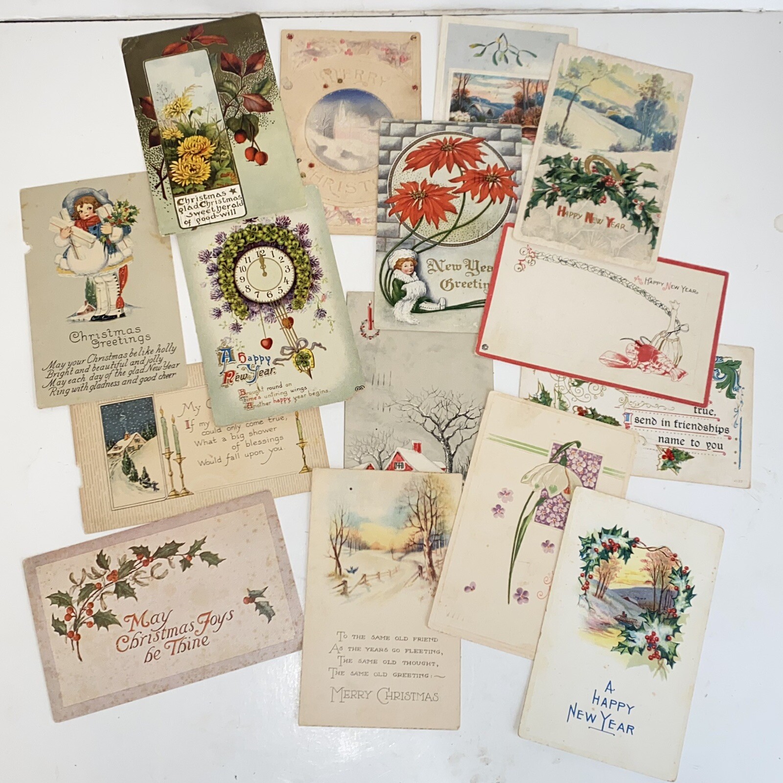 Antique Early 1900s-1920 Christmas and New Year Post Cards Lot of 15