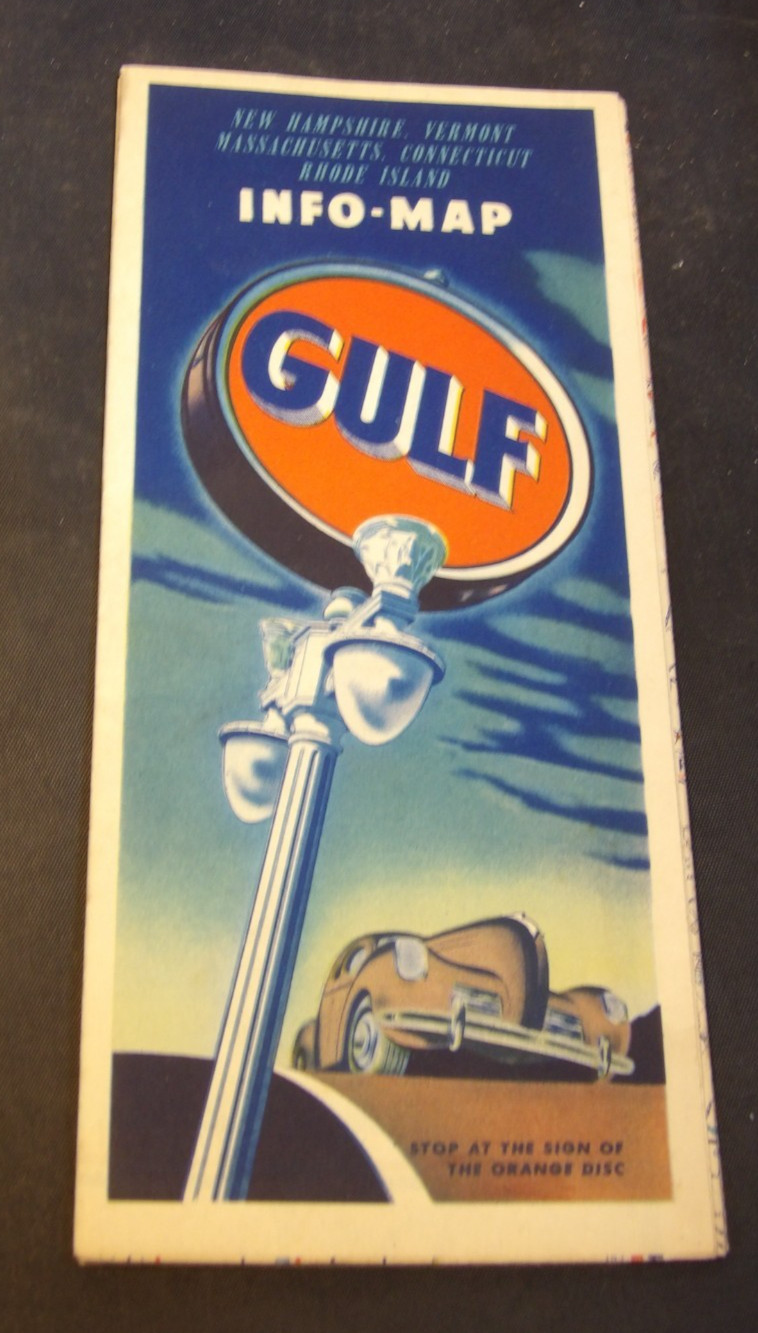 1954 Gulf Road Map of New Hampshire Vermont Massachusetts Connecticut +more