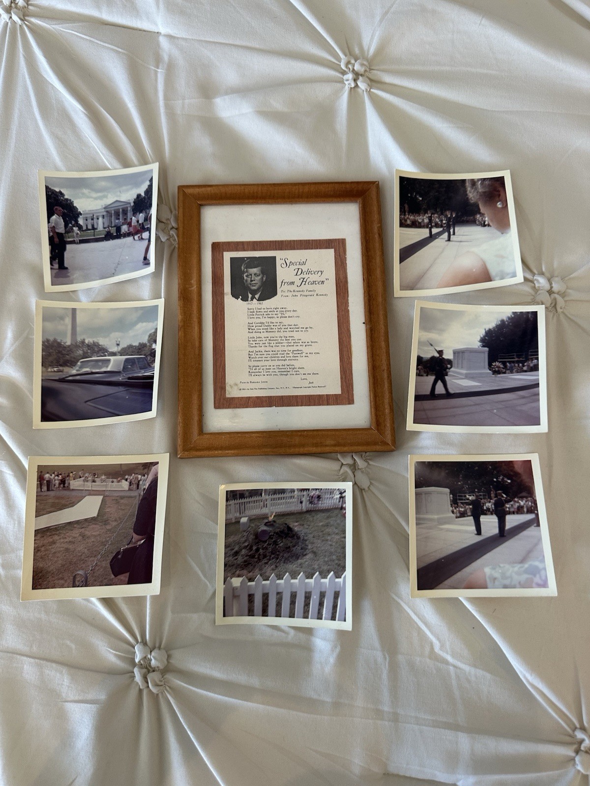 Collectable Framed John F Kennedy JFK Eulogy Poem & 6 Polaroids Photo Gravesite Collectable Framed John F Kennedy JFK Eulogy Poem & 6 Polaroids Photo Gravesite