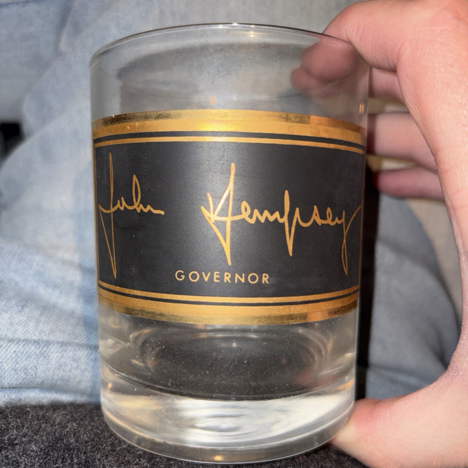 VTG Set of 4 Governor John Dempsey Signature Lowball Glasses CT Democrat Glass