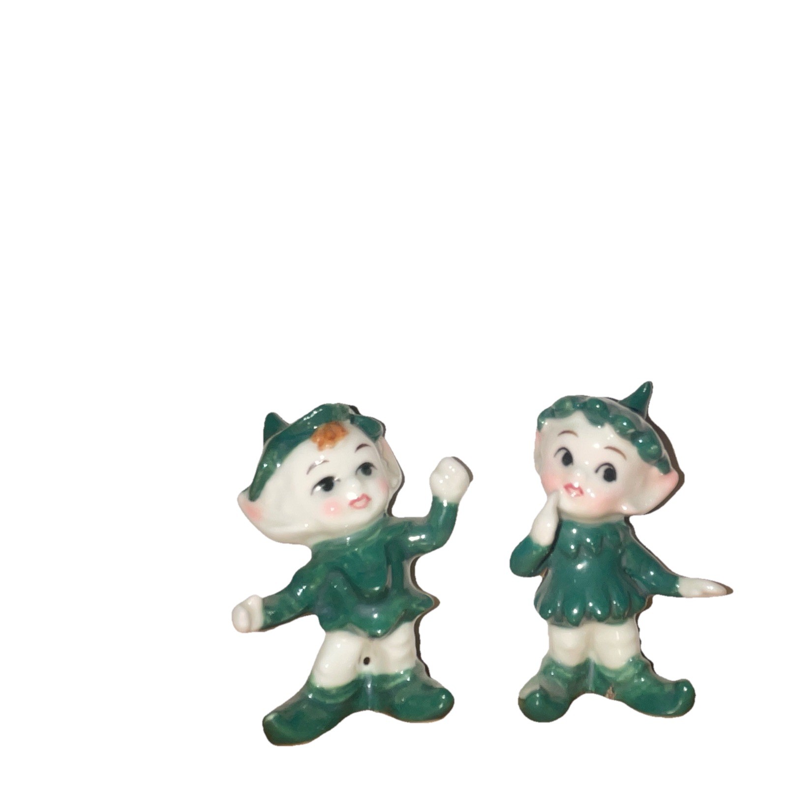 Pair Bone China Green & White Ceramic Elf Pixie Figurines Fantasy Theme Pair Bone China Green & White Ceramic Elf Pixie Figurines Fantasy Theme