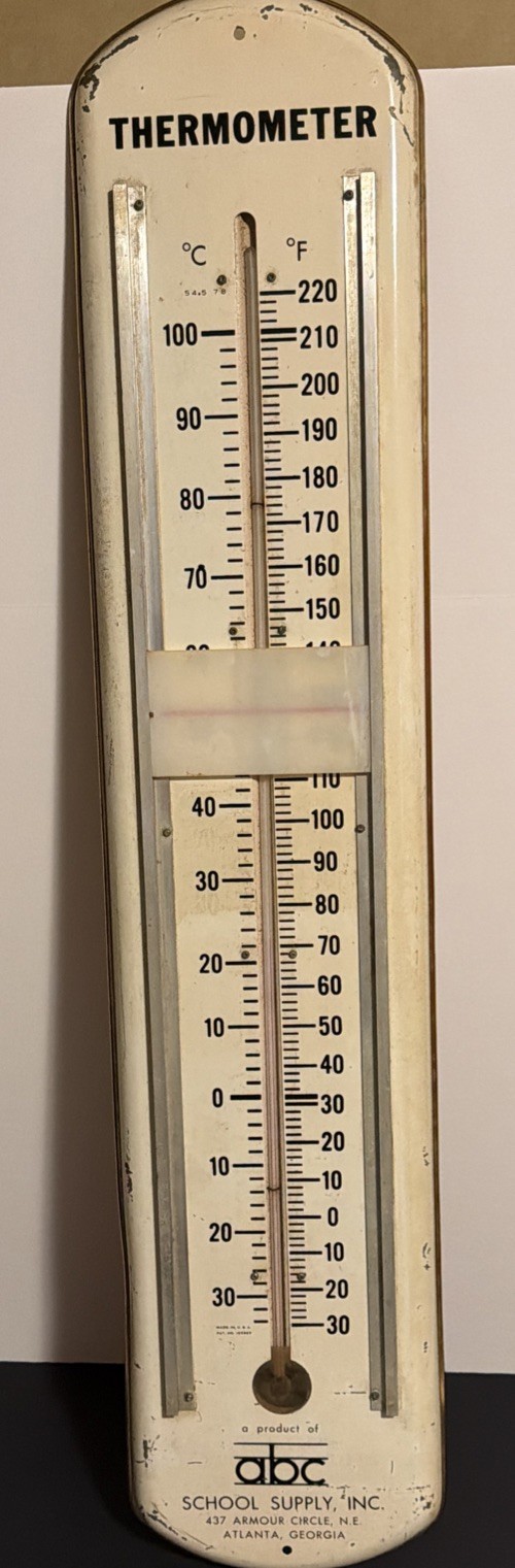 Vintage Metal Jumbo Thermometer Abc School Supply