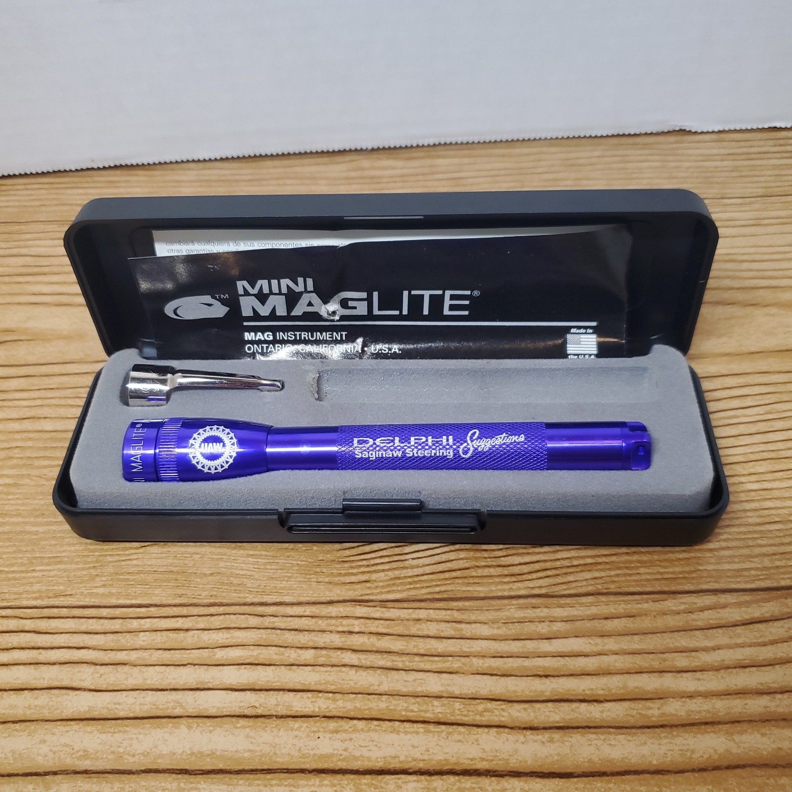 VTG Mini Maglite AAA UAW DELPHI Saginaw Steering Flashlight Purple NOS READ