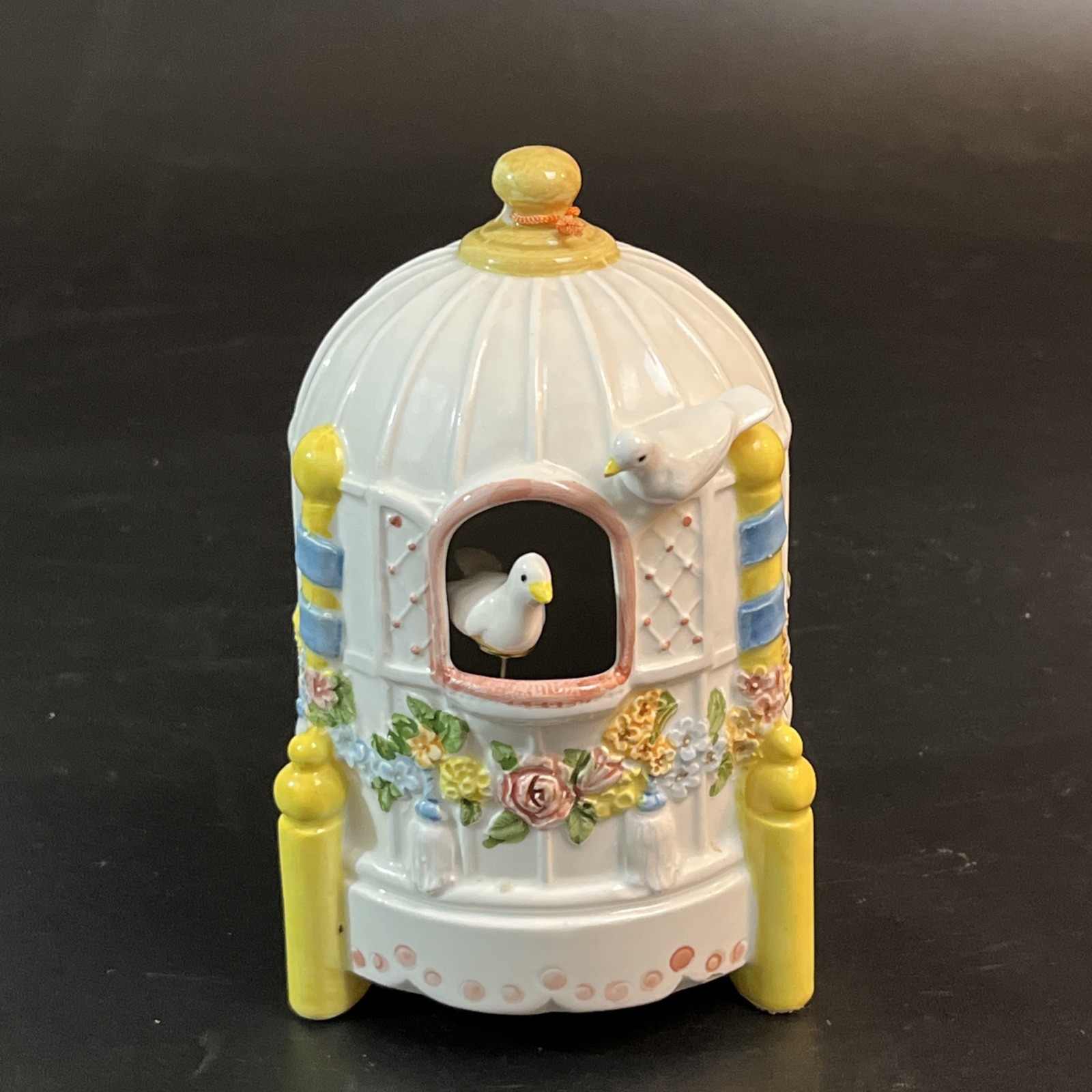 Vtg Schmid 1987 Bird House Floral Animated Dove Ceramic Music Box Japan Tested
