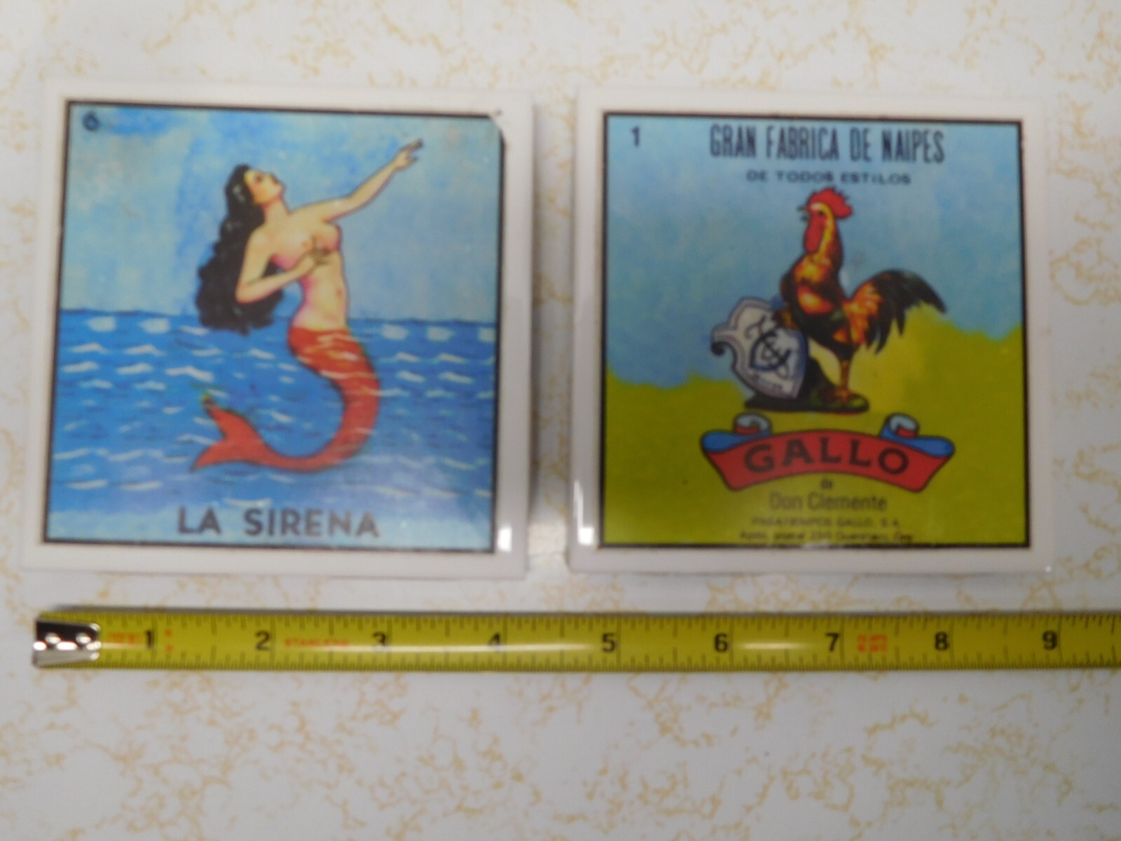 2 Vintage La Sirena & Gallo ~ Mermaid & Rooster ~ Padded Ceramic Tile Trivets 2 Vintage La Sirena & Gallo ~ Mermaid & Rooster ~ Padded Ceramic Tile Trivets