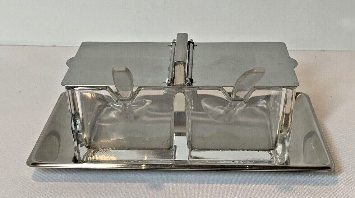 Vintage Double Sided Glass Condiment Server w/ Tray