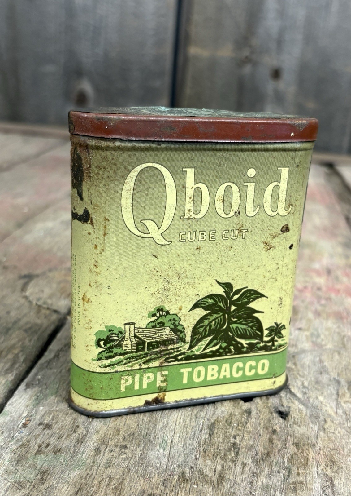 RARE Early Vintage Qboid Cube Larus & Brother Co Pipe Tobacco Pocket Tin EMPTY