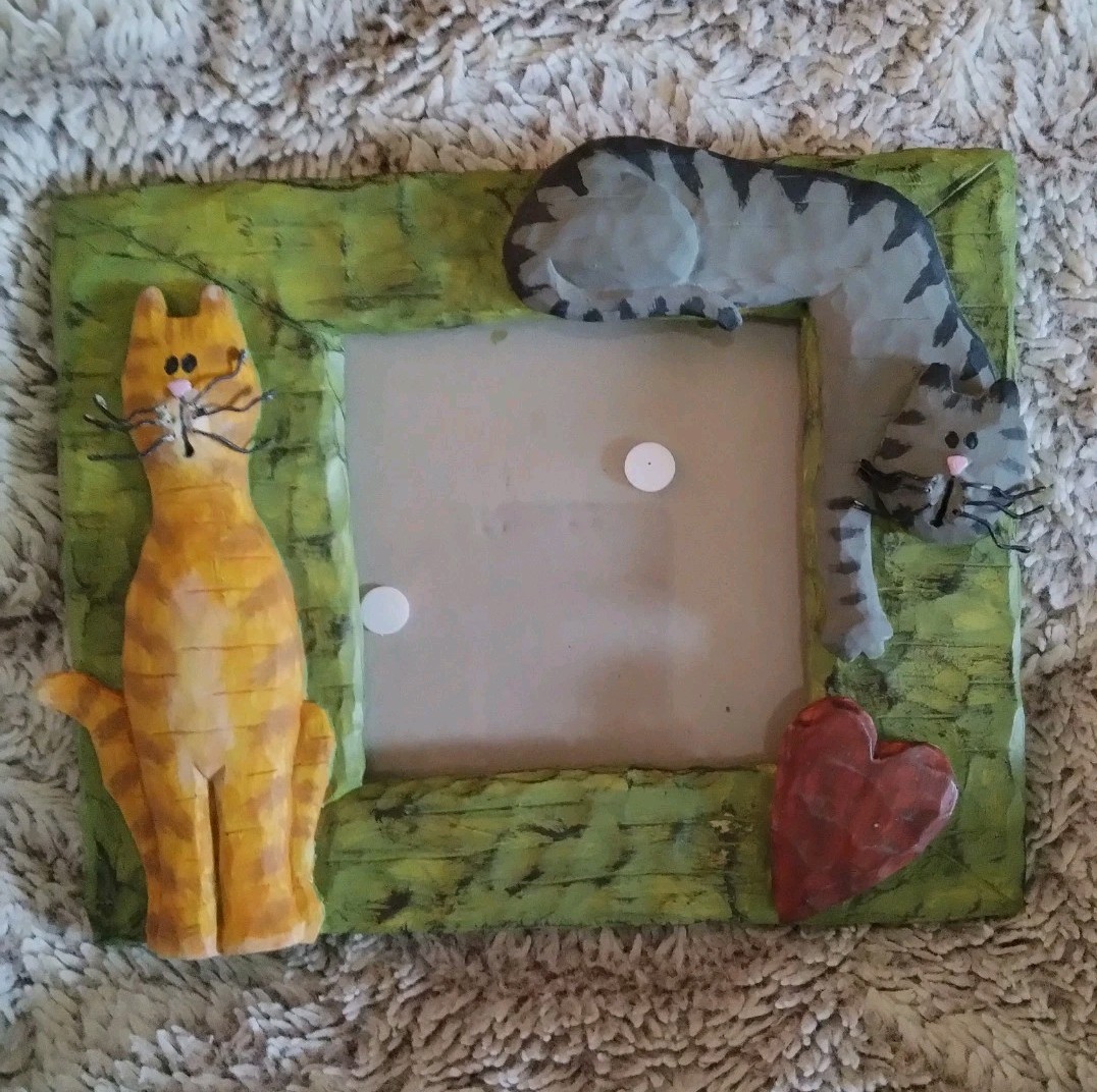Cute Resin Cat Framefeaturin 2 Cats With Whiskers And Heart, Whimsical, Cat...