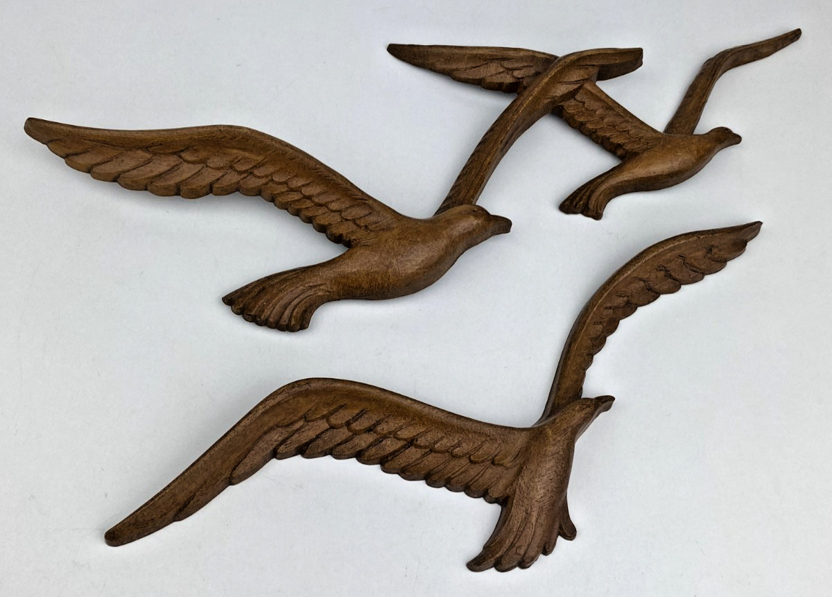 MCM 1981 Seagulls Flight Birds Faux Wood Wall Art Flying Homco Syroco VTG EUC MCM 1981 Seagulls Flight Birds Faux Wood Wall Art Flying Homco Syroco VTG EUC
