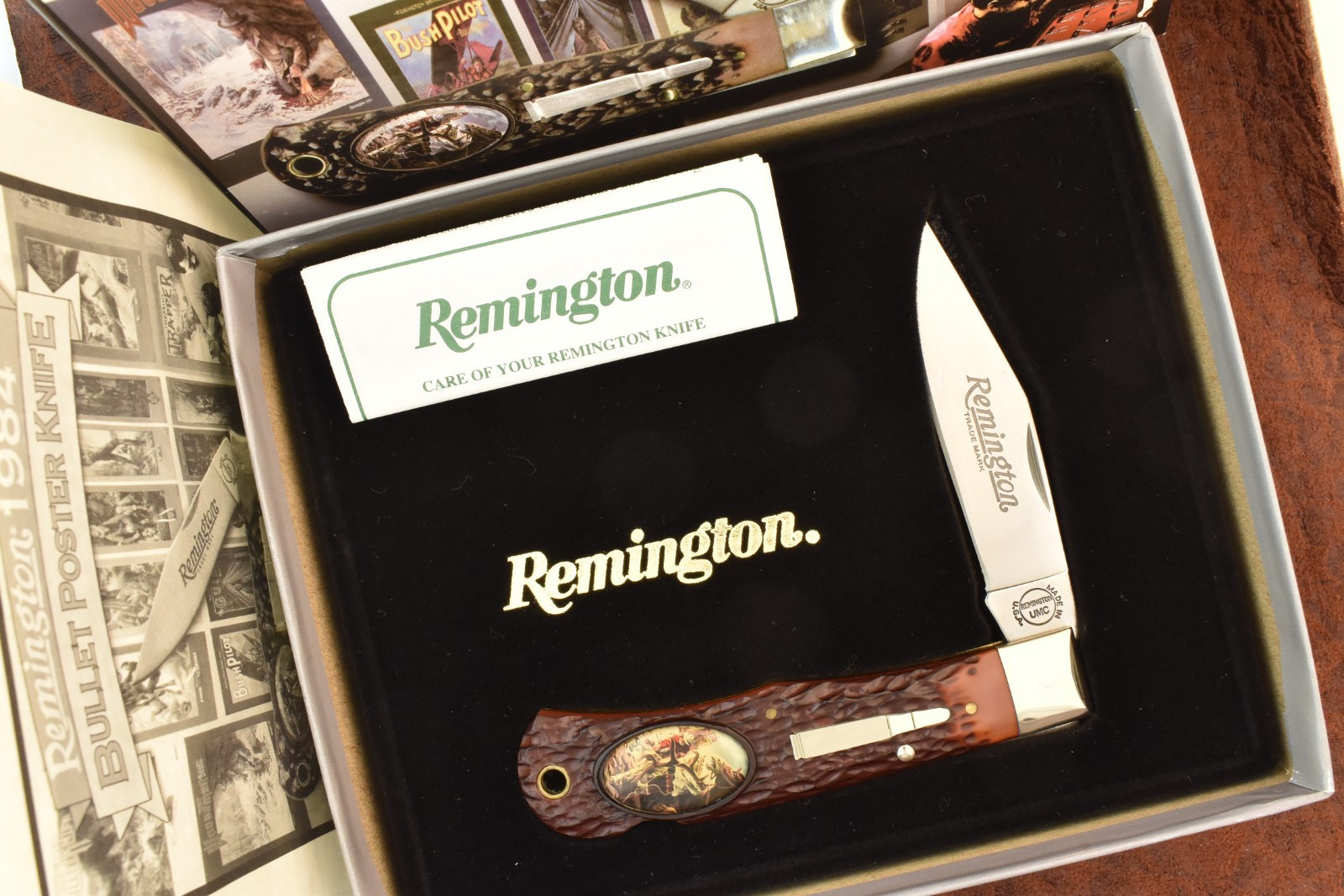 REMINGTON UMC USA DELRIN BULLET KNIFE JUMBO LOCKBACK TRAPPER 1984 POSTER (34058)