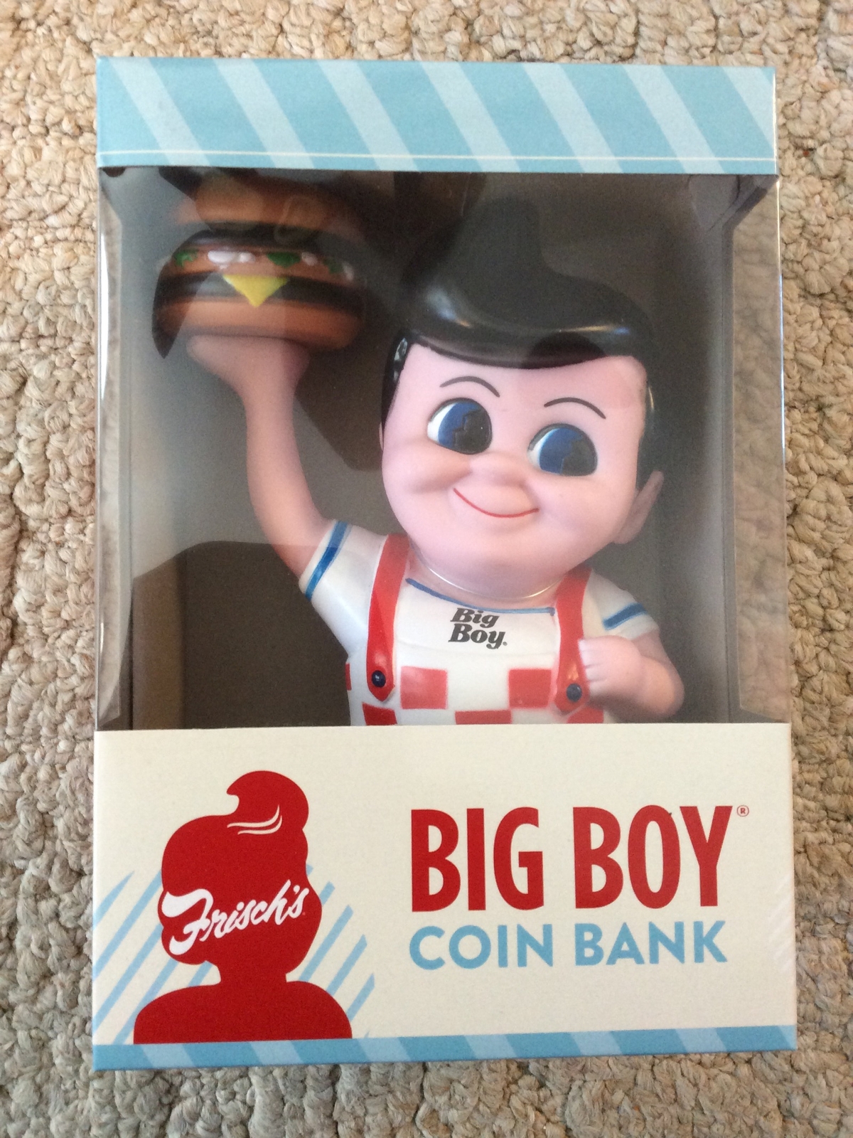 Frisch's, Bobs or Shoneys Big Boy Coin Bank with Hamburger New Box Design Frisch's, Bobs or Shoneys Big Boy Coin Bank with Hamburger New Box Design