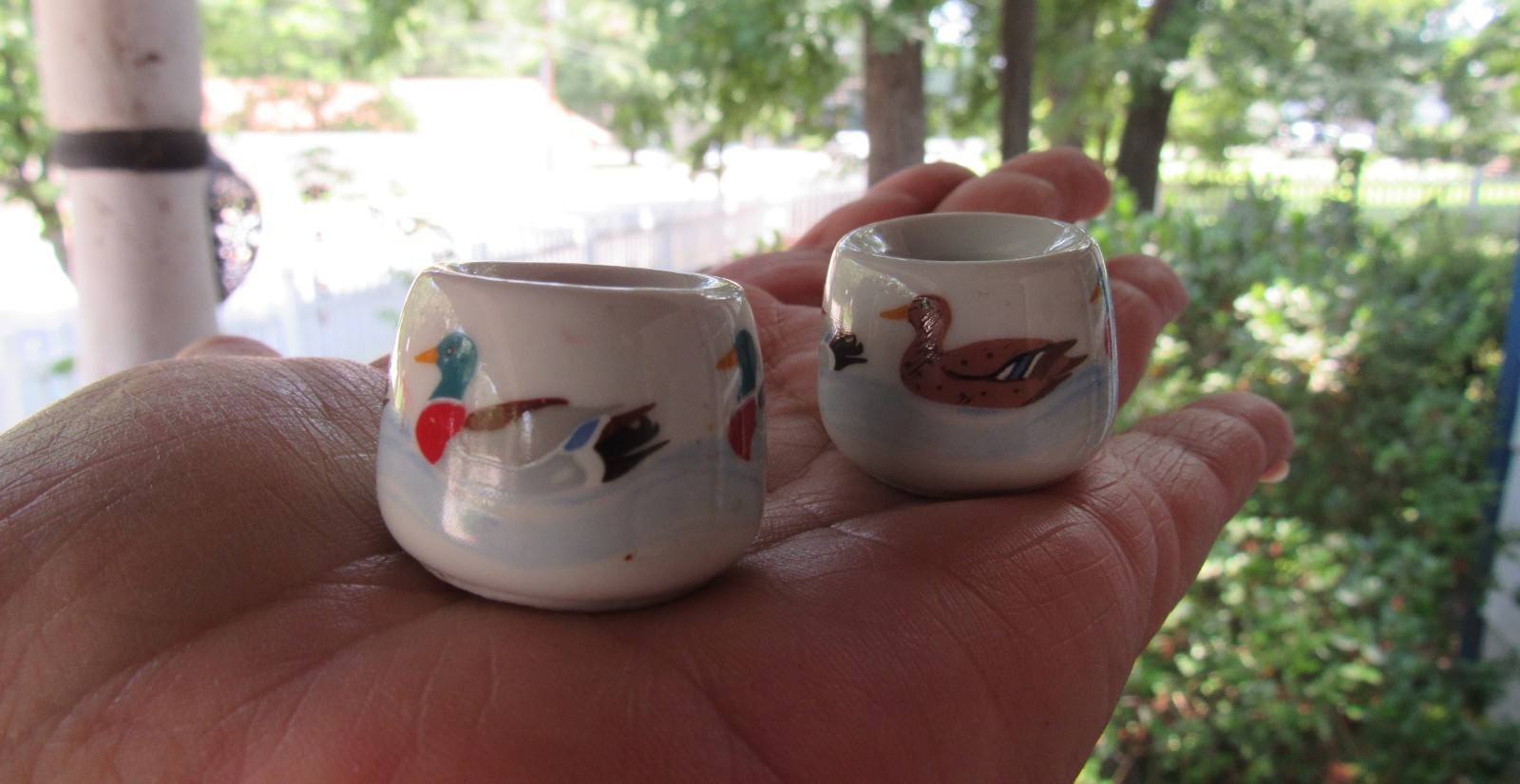 Porcelain Duck Pattern Candleholder Pair for Thin Taper Candle W Germany Vintage