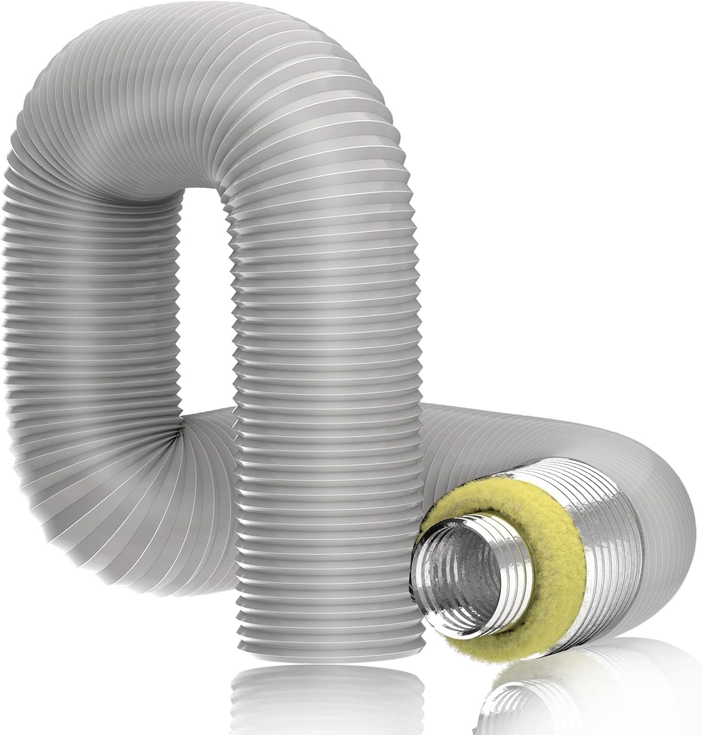 4\'\' Insulated Flexible Duct 4 FT Long, Gray Noise Reducer Hose Silencer for Inli 4\'\' Insulated Flexible Duct 4 FT Long, Gray Noise Reducer Hose Silencer for Inli